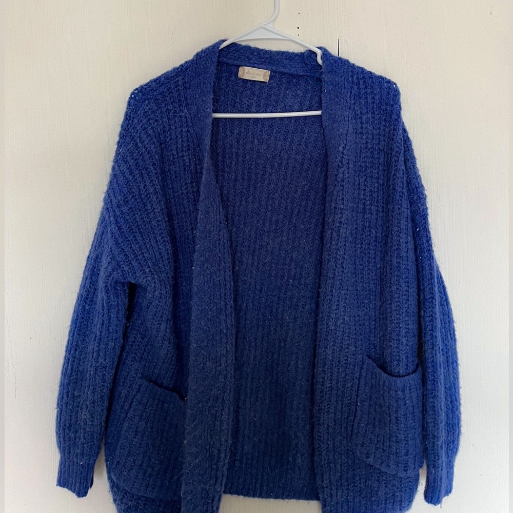 blue cardigan